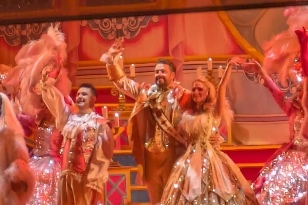 Jason Manford's panto show cast performing on stage.