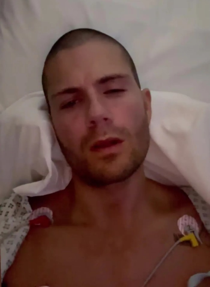 Max George in hospital after emergency heart surgery.