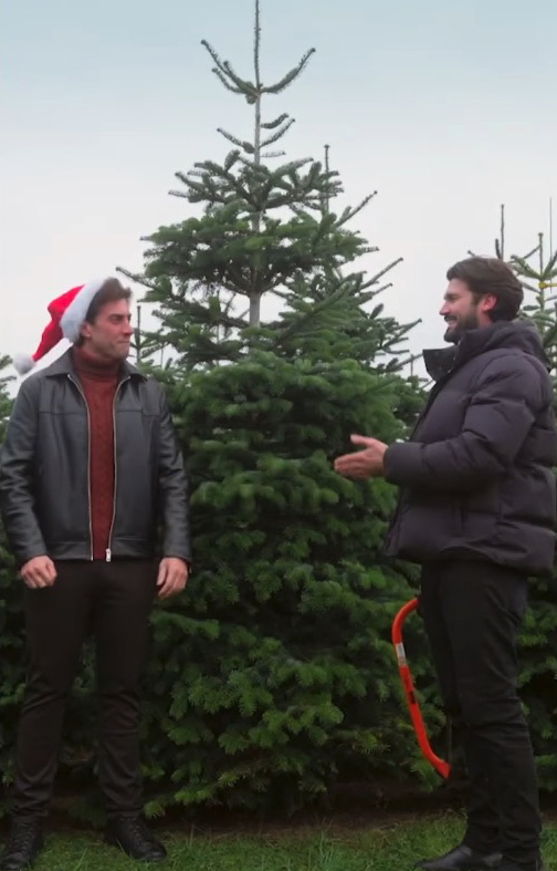 The lads are seen catching up at a christmas tree farm