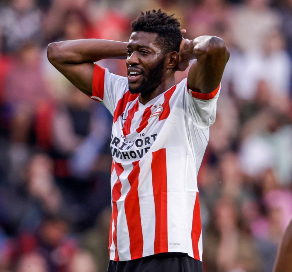 EINDHOVEN, NETHERLANDS - MAY 14: Ibrahim Sangare of PSV reacts during the Eredivisie match between PSV and Fortuna Sittard at Phillips Stadion on May 14, 2023 in Eindhoven, Netherlands (Photo by Broer van den Boom/BSR Agency/Getty Images)