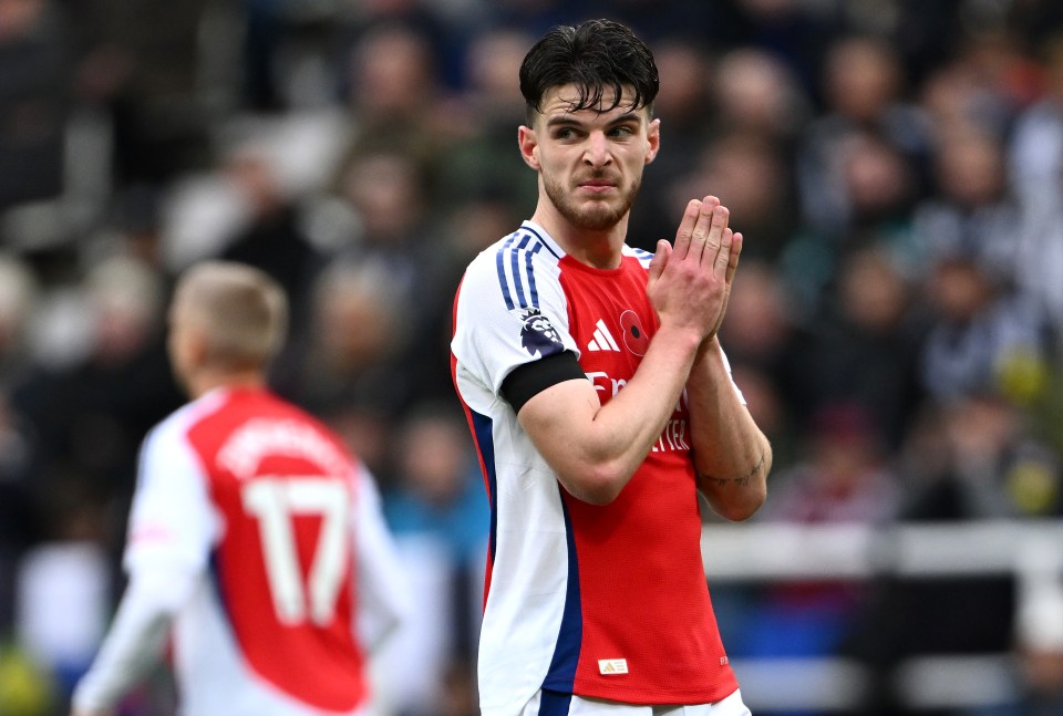 Declan Rice of Arsenal reacts during a Premier League match.