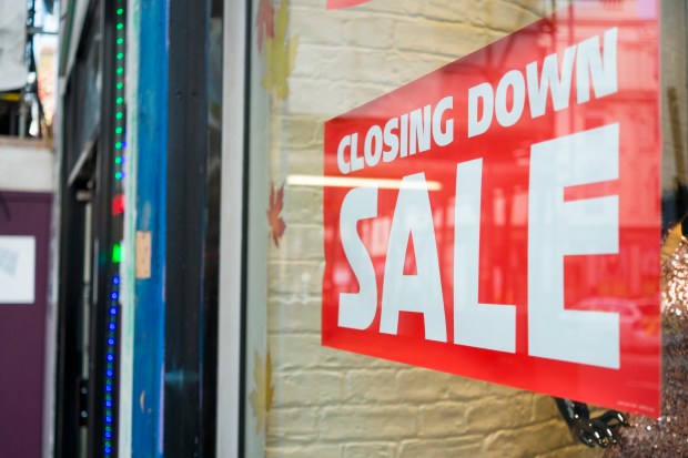 Closing down sale sign in a shop window.