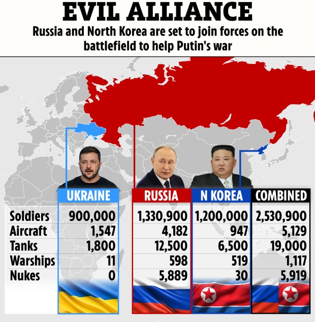 Comparison of military assets for Ukraine, Russia, and North Korea.