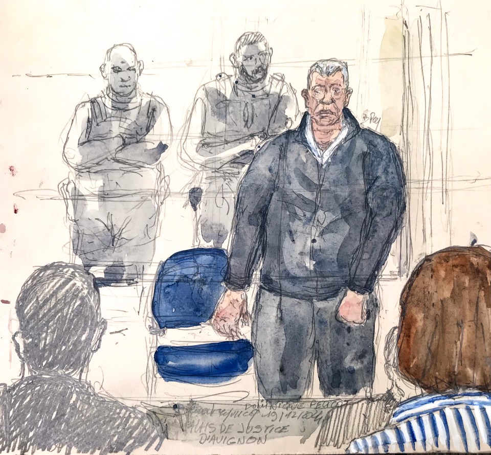 Court sketch of Dominique Pelicot during the hearing