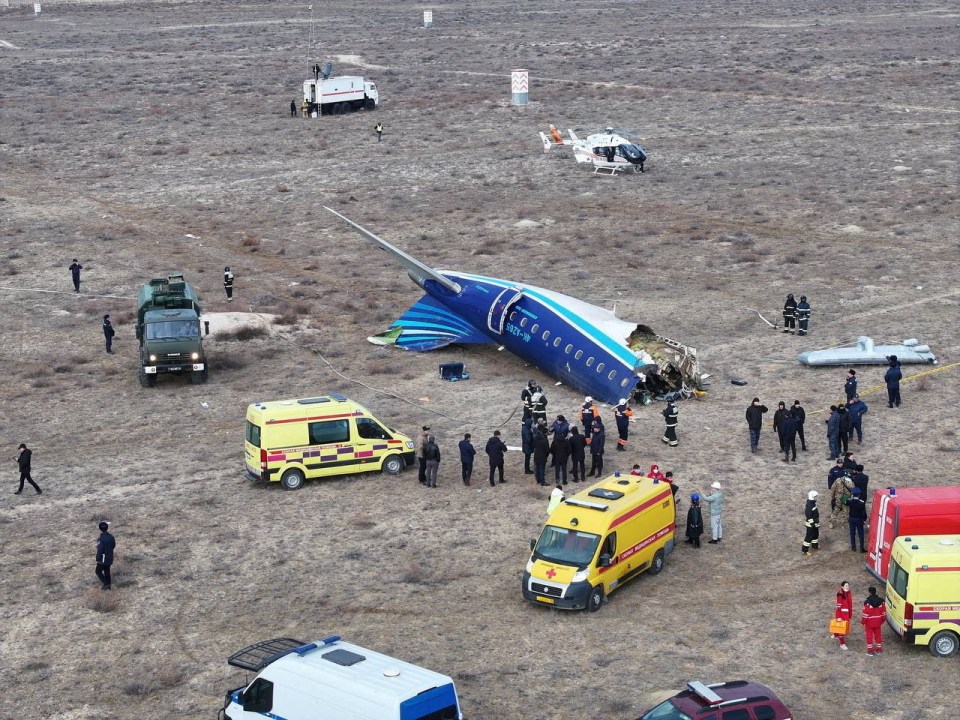 The crash site of an Azerbaijan Airlines passenger plane