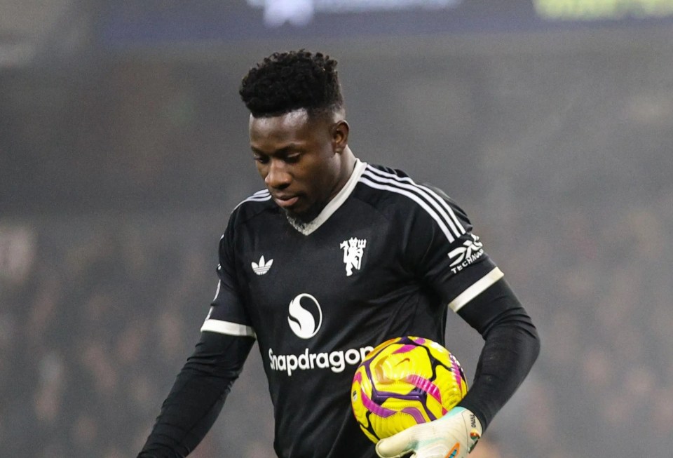 Andre Onana, Manchester United goalkeeper, at a Premier League match.