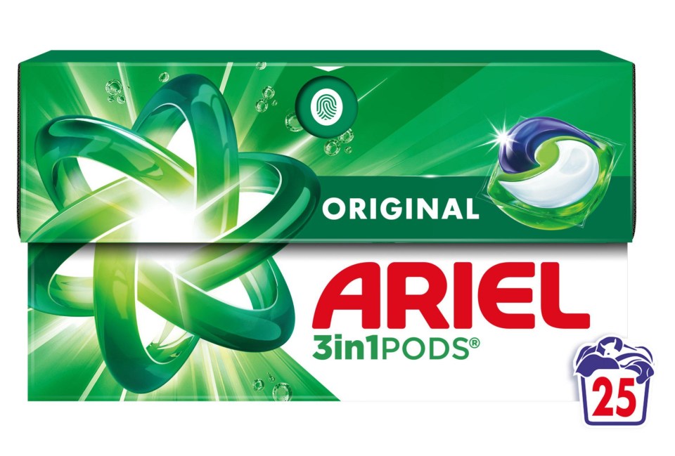 The Ariel three-in-one original capsules are £6.50 for 25 at Sainsbury’s