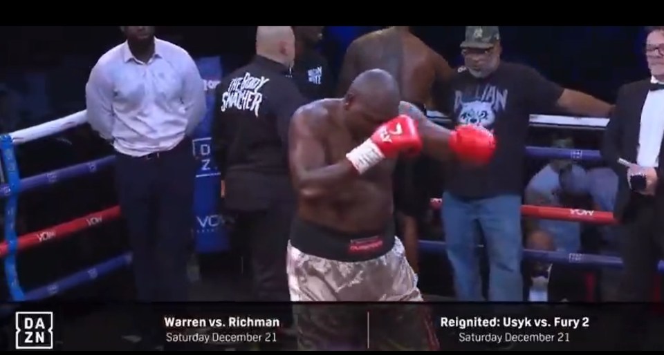 Ebenezer Tetteh shadow boxed in the ring after being beaten by Dillian Whyte