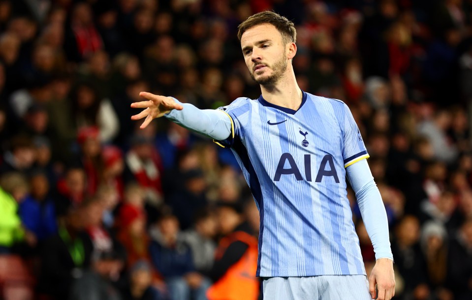 James Maddison of Tottenham Hotspur celebrating a goal.