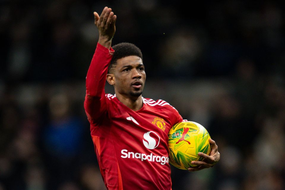 Amad Diallo of Manchester United celebrates scoring a goal.