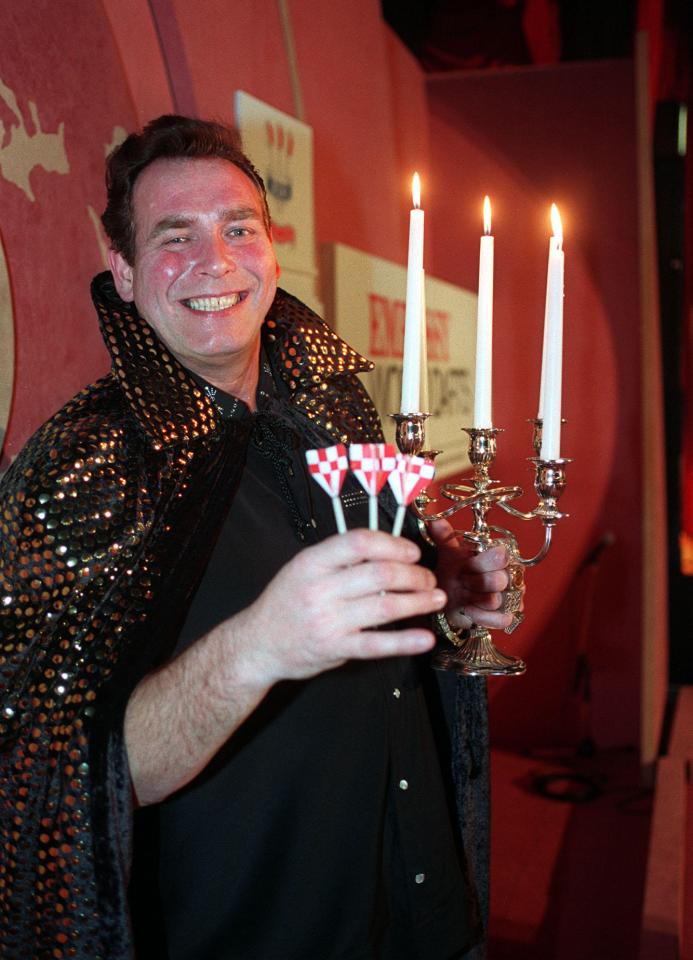 The oche king with his trademark candelabra