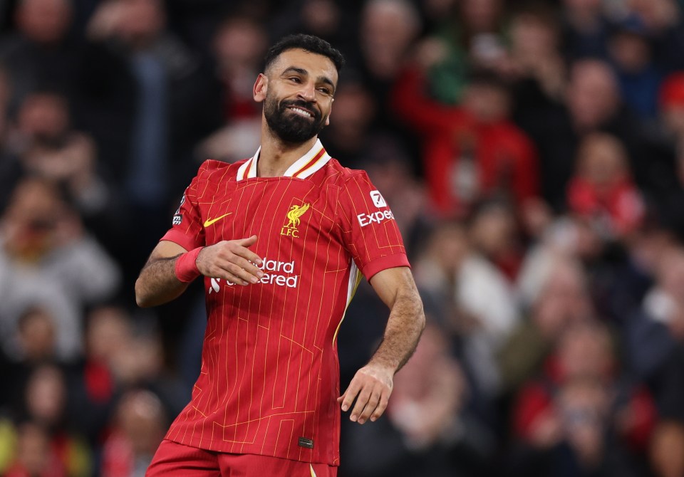 Mohamed Salah of Liverpool celebrates scoring a goal.