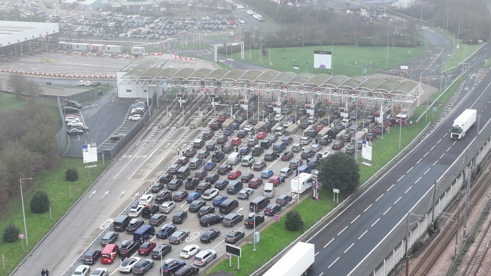 Bumper-to-bumper traffic built up ahead of boarding lanes in Folkestone, Kent