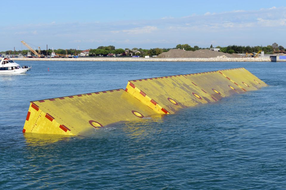 The Baby Mose barrier, part of the Mose flood defences that have allowed the permanent formation of Bacan