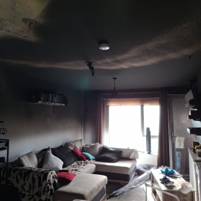 The fire also destroyed the living room