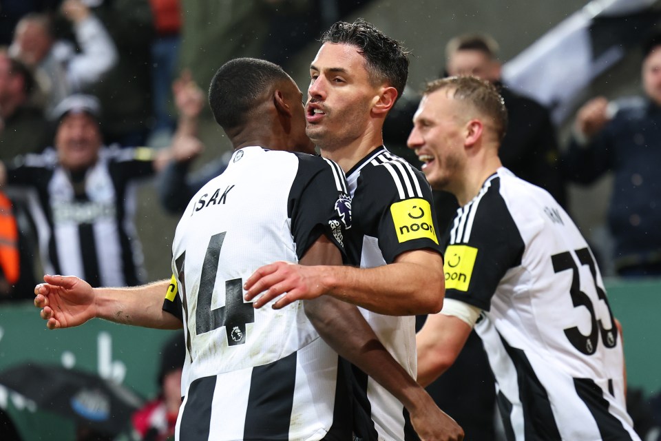 Fabian Schar celebrates his late equaliser for Newcastle