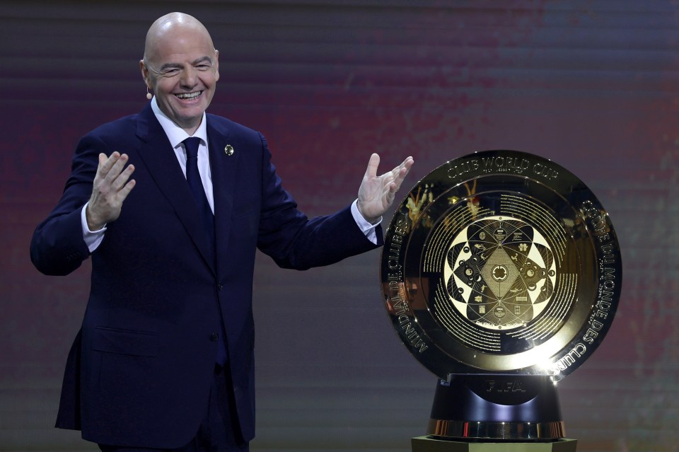 Gianni Infantino with the new Club World Cup Trophy