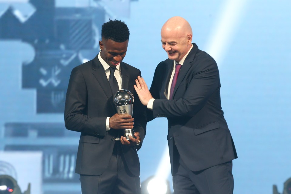 Fifa president Gianni Infantino with Vinicius