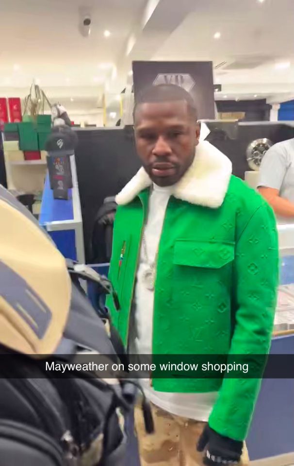 Earlier in the evening Mayweather was seen browsing in shops