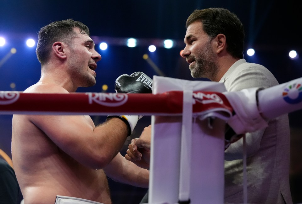 Dave Allen and Eddie Hearn after a boxing match.