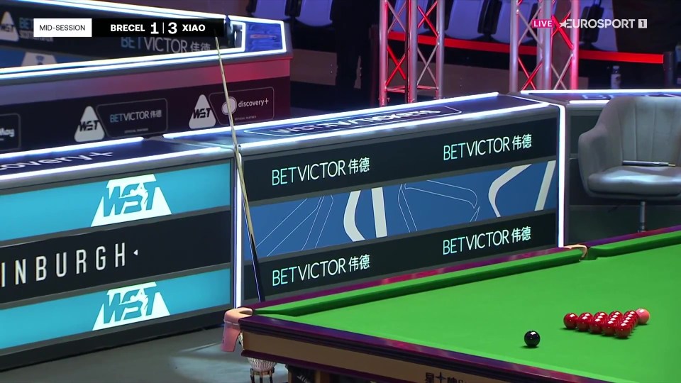 Brecel, 29, left his cue up against the advertising boards