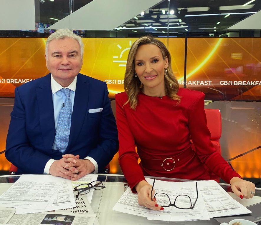 Eamonn Holmes and Isabel Webster pictured hosting their final ever GB News show