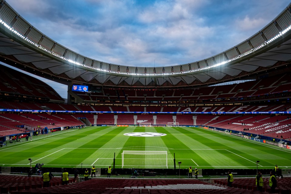 Empty stadium before a UEFA Champions League match.