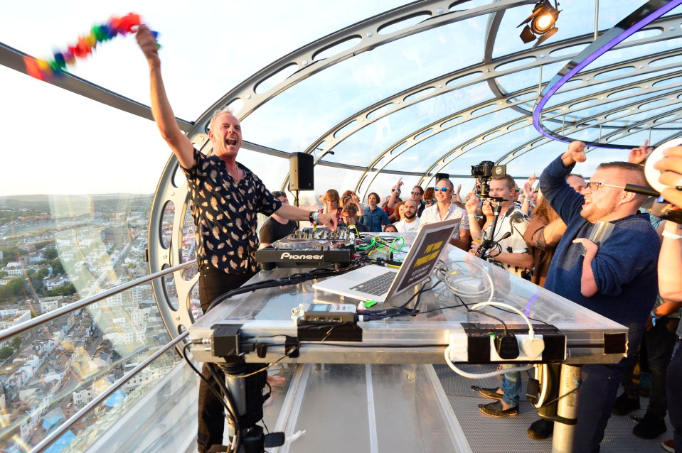 Fatboy Slim AKA Norman Cook playing to 120 ticket holders in a packed i360 viewing pod