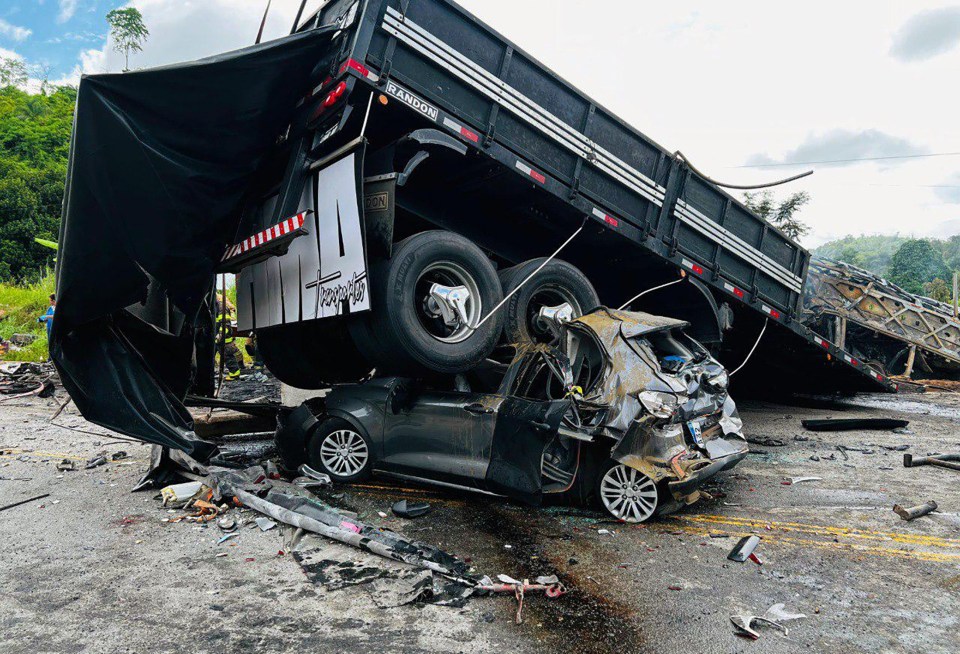 A car was also trapped underneath the lorry