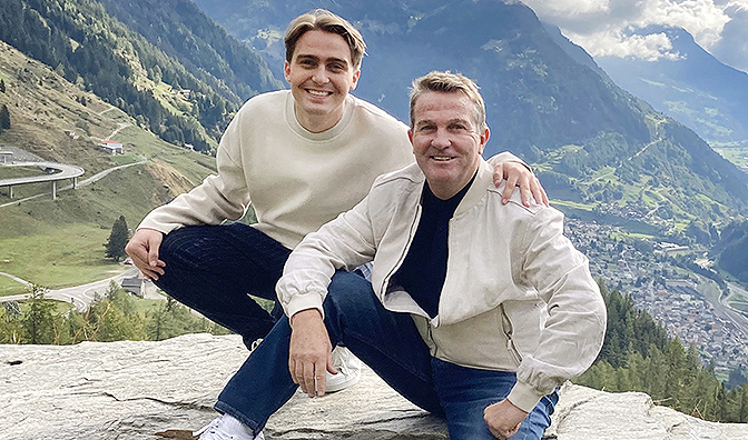 Bradley and Barney Walsh in the Swiss mountains.