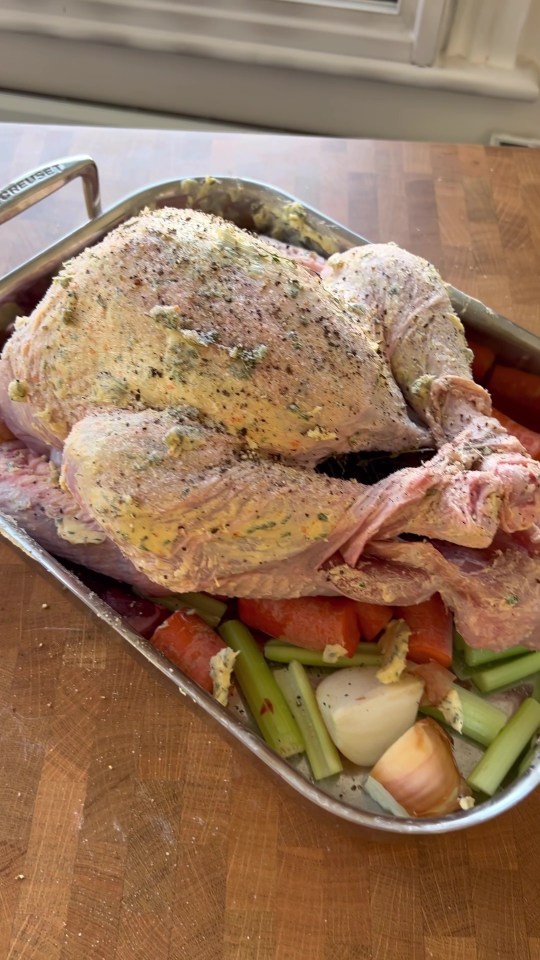 The food guru applied butter and seasoning under the turkey's skin and across the surface