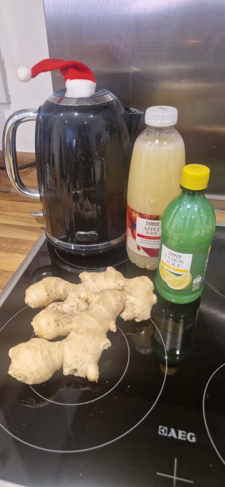 She infused ginger in hot water, and added some lemon and apple juice for taste