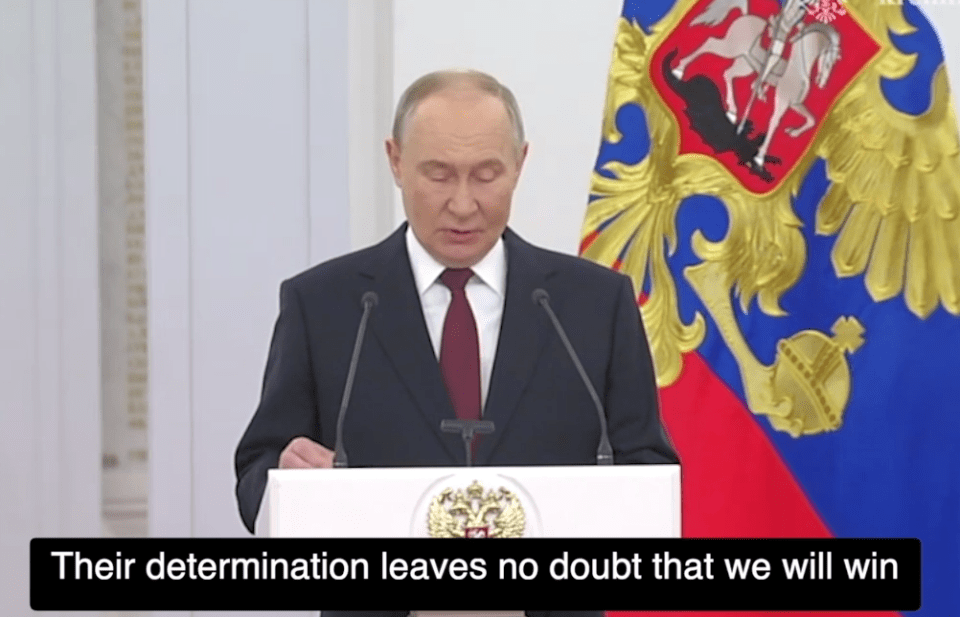 Vladimir Putin speaking today at a Kremlin awards ceremony