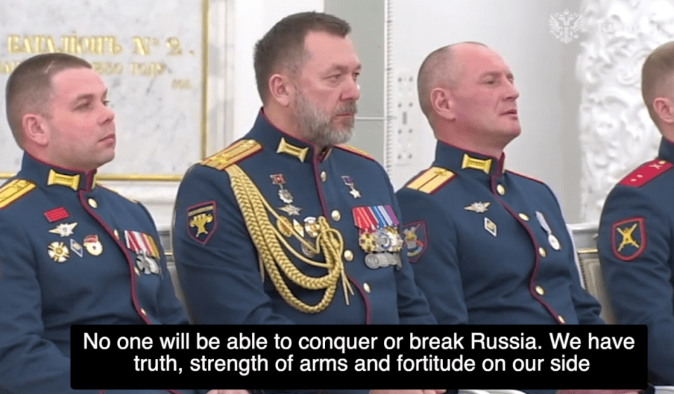 Putin, addressing top military brass, told them Russia would never be defeated