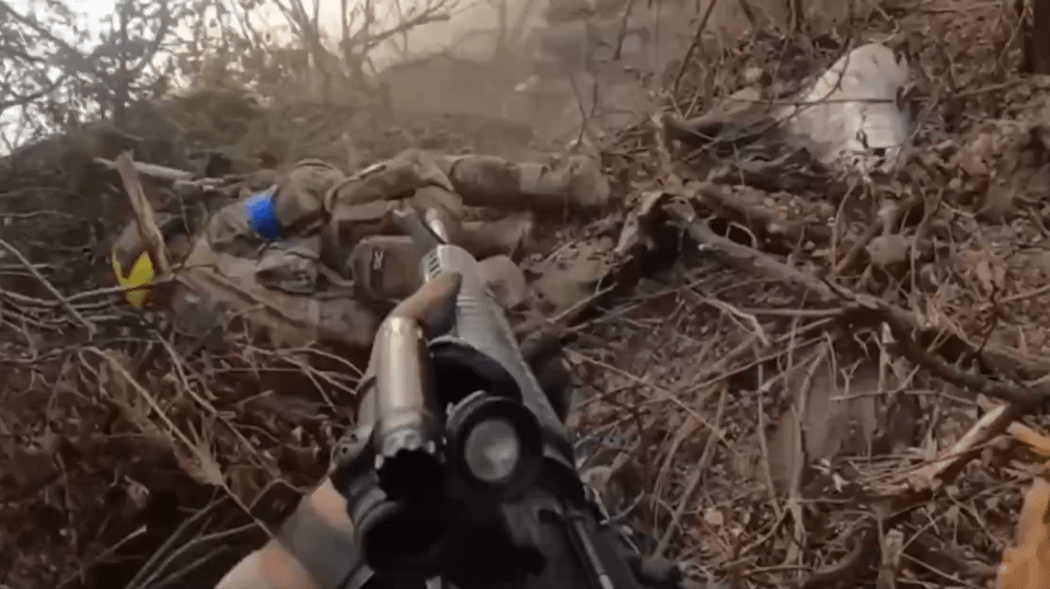 The moment the Ukrainian soldier is hit by a bullet