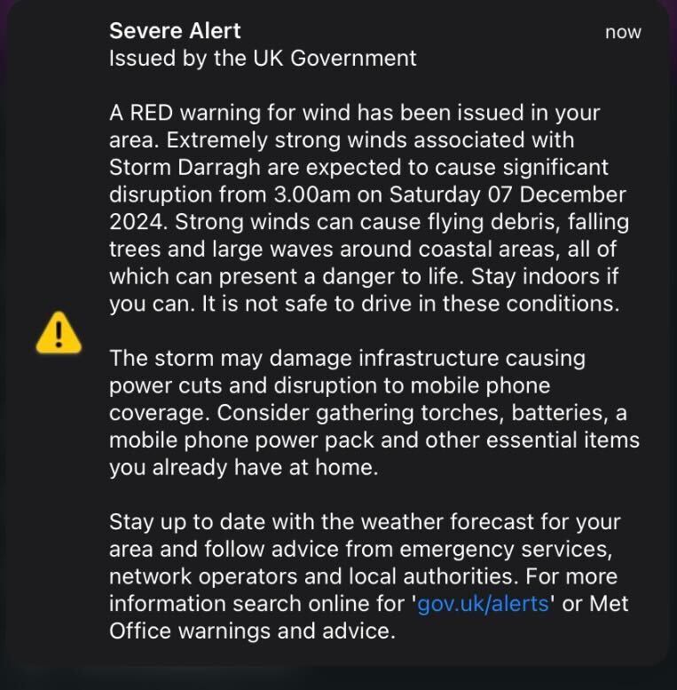 An emergency government phone alert reached three million Brits this evening