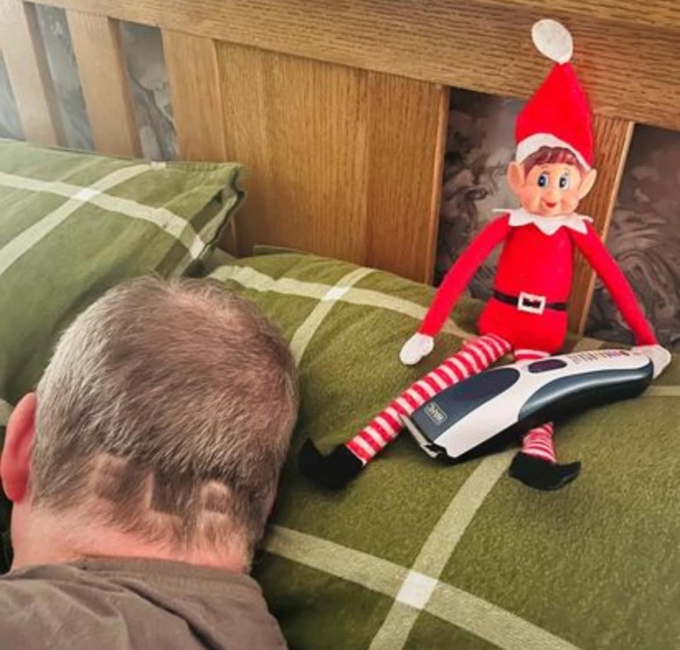 Elf on the shelf has given a man a haircut.