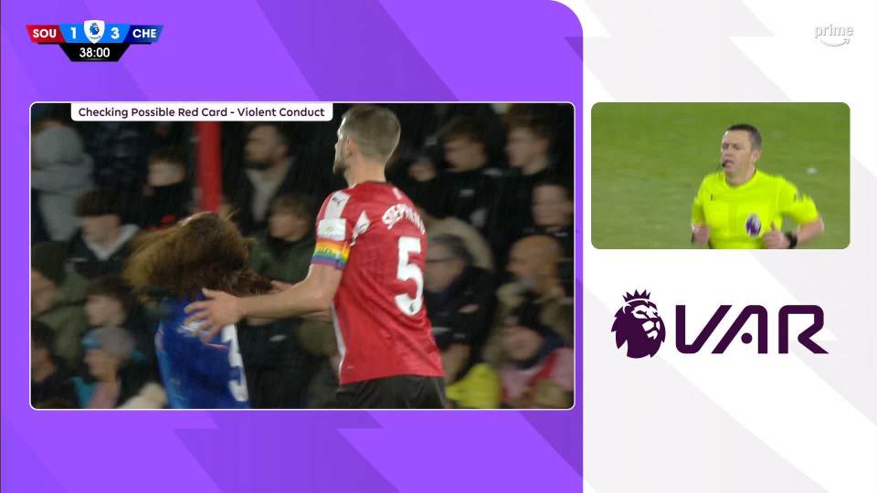 Jack Stephens was sent off for pulling Marc Cucurella’s hair