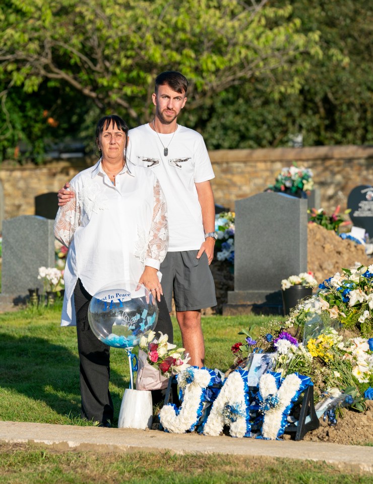 Jay’s mum Debbie Duncan and brother Zak at his funeral