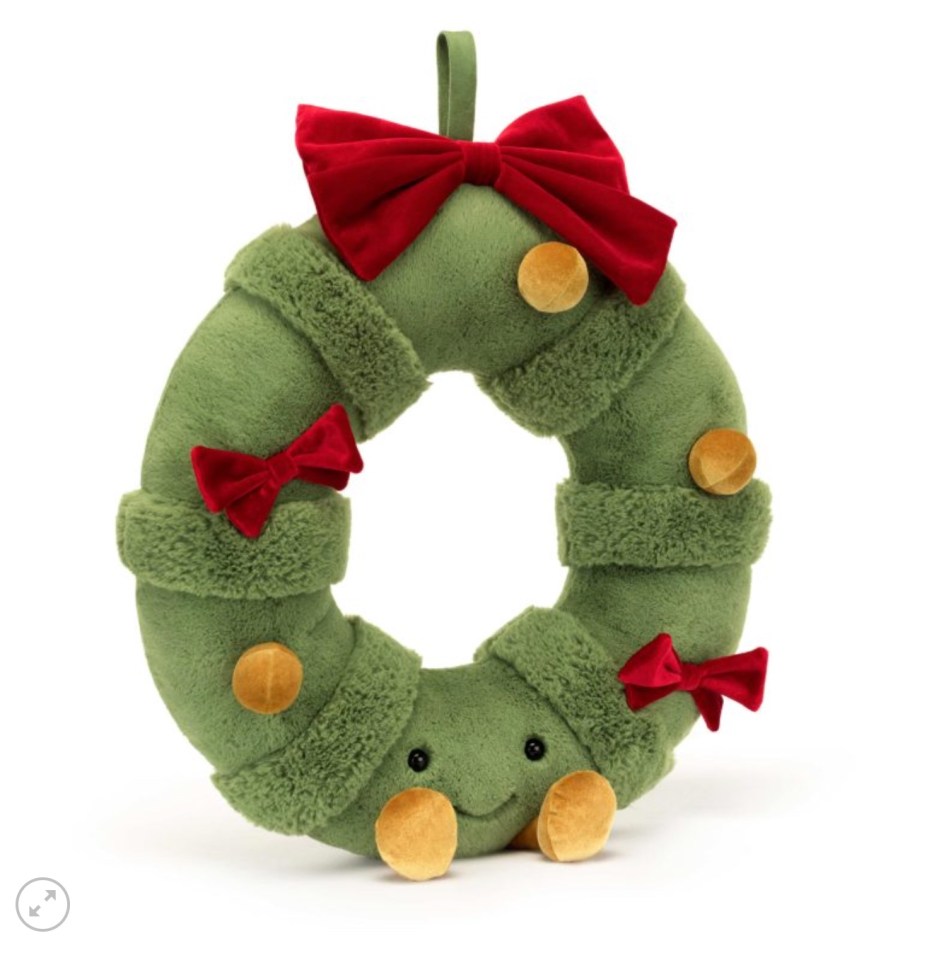 Jellycat Christmas wreath plush toy.