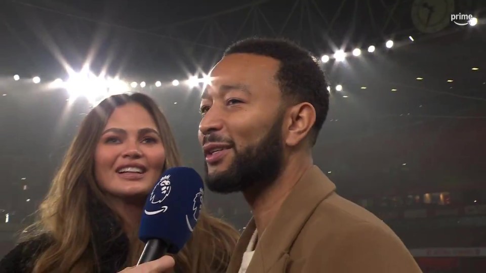 Legend and wife Chrissy Teigen were at the Emirates Stadium for Arsenal vs Ipswich Town