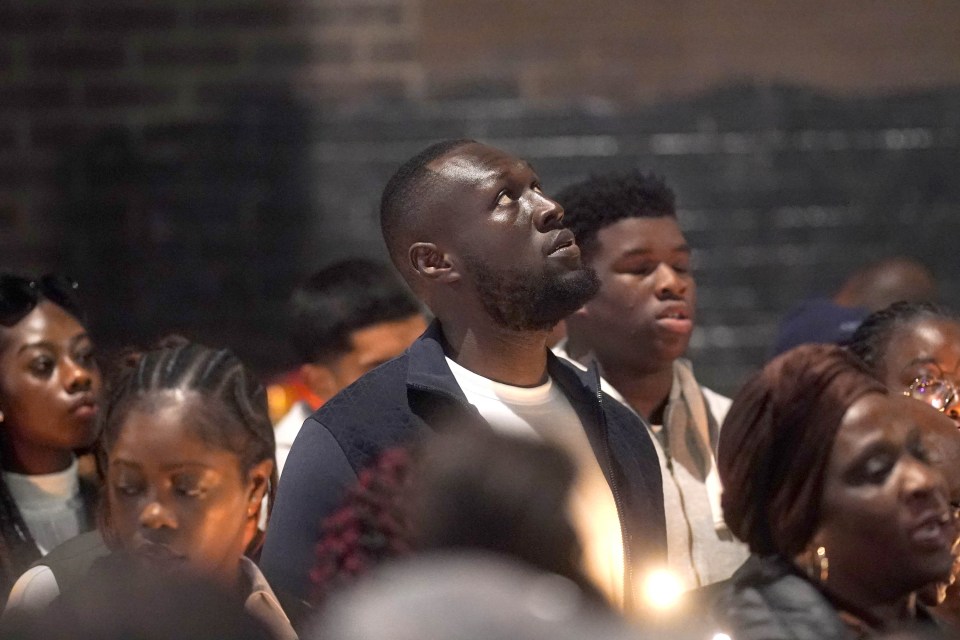 Stormzy joins people attending a vigil outside the Whitgift shopping centre in Croydon last year