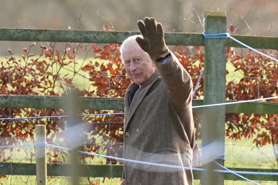 King Charles leaves a Sunday church service at St Mary Magdalene Church in Sandringham this morning