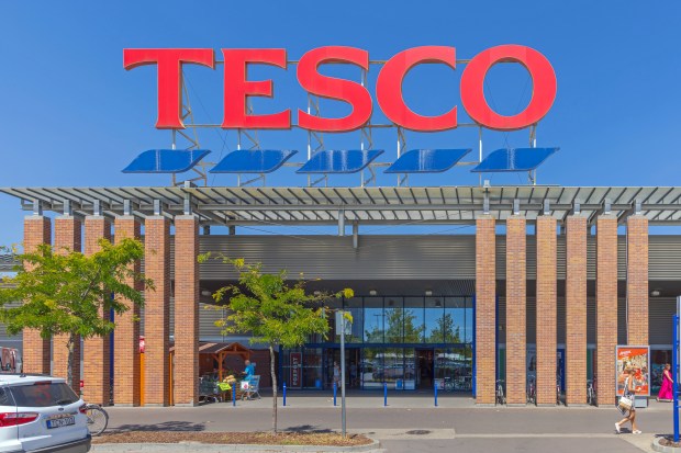 Exterior view of a Tesco supermarket in Szeged, Hungary.