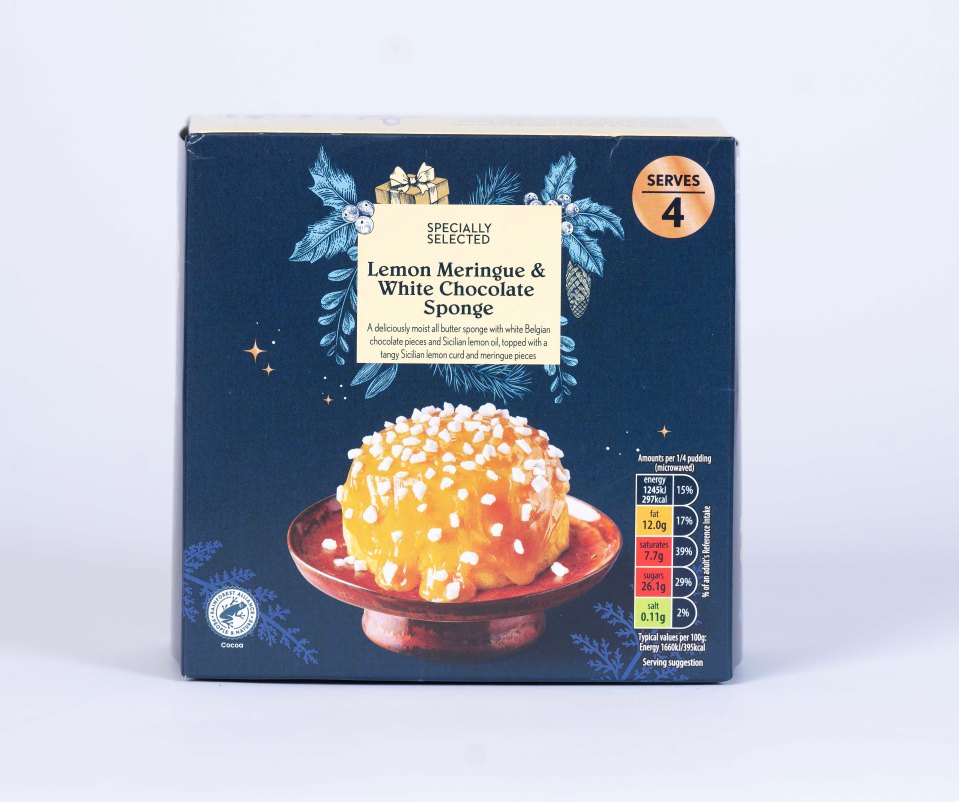 Aldi's Lemon Meringue and White Chocolate Sponge is different and excellent value for a dessert that will feed four people