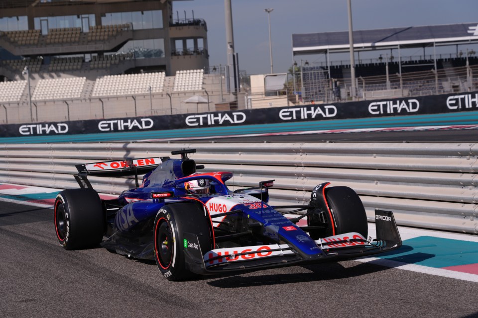 Liam Lawson's Formula One car at the Yas Marina Circuit.