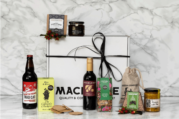 Hampers are a great gift if you're visiting. Kentish foodie hall Macknade has a whole range, with prices from £45