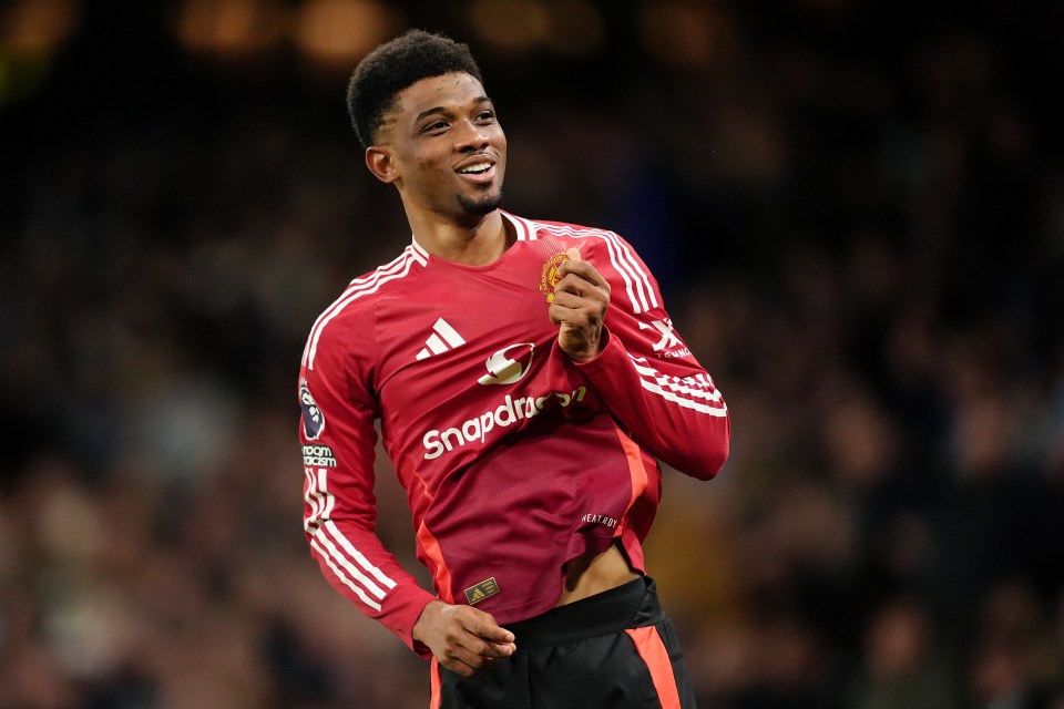 Amad Diallo of Manchester United celebrates scoring a goal.