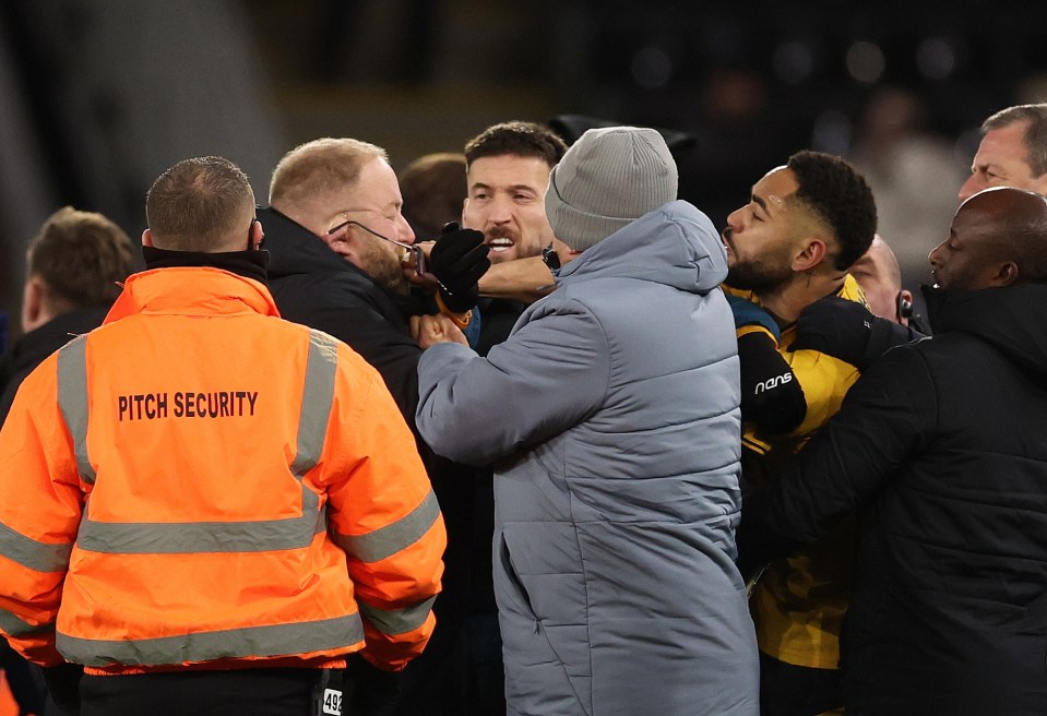 There were chaotic scenes after full-time with Matheus Cunha losing his head