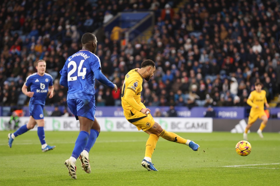 Matheus Cunha of Wolverhampton Wanderers scoring a goal.